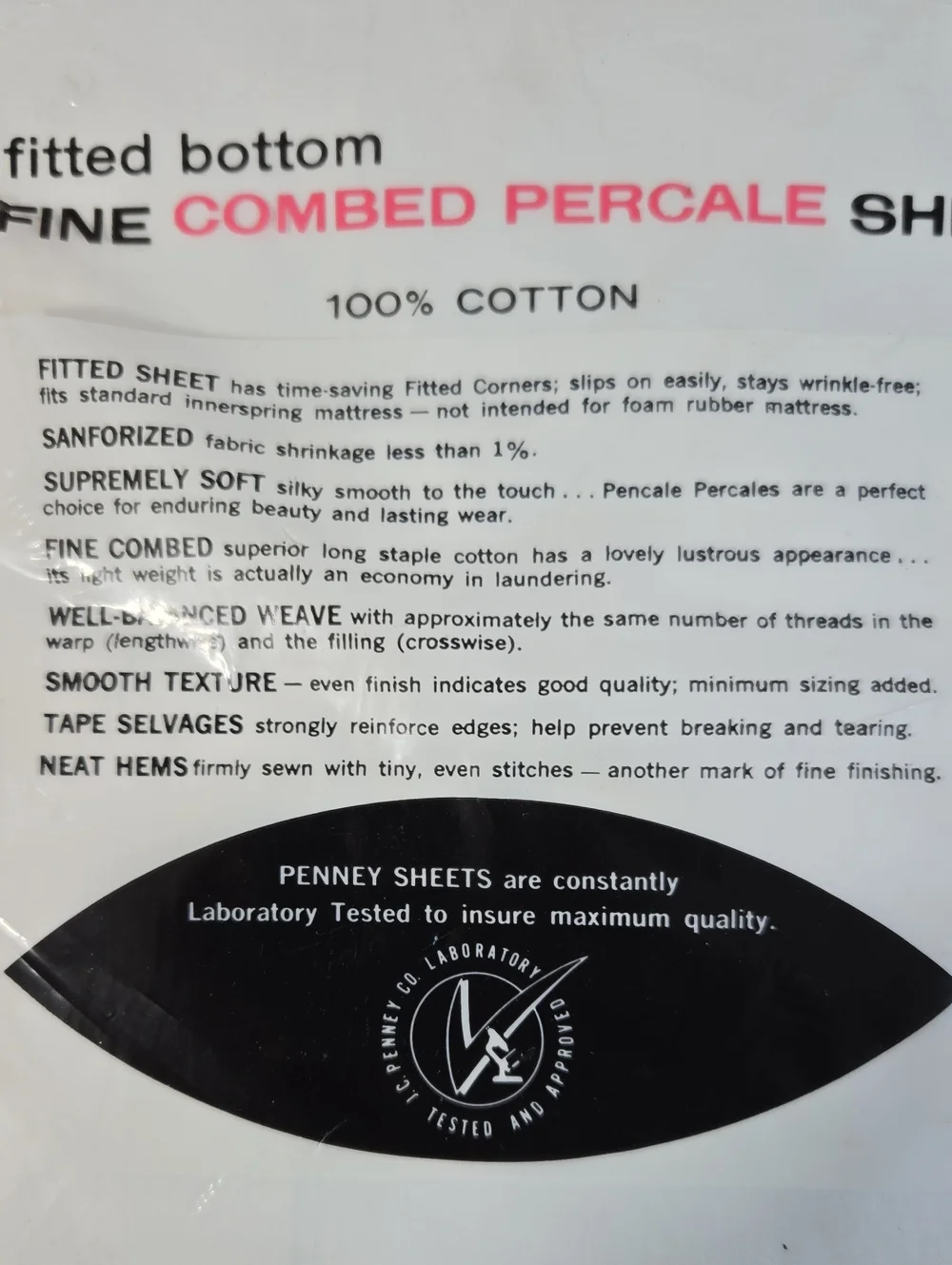 Vintage JCPenney Percale Double Fitted Sheet White 100% Cotton NOS ElastaFit USA